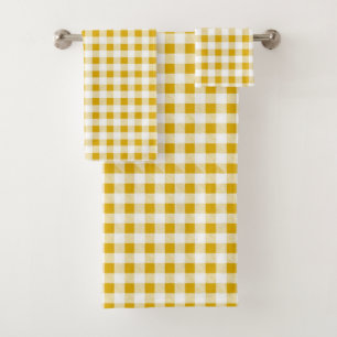 Modern Rustic Mustard Yellow Gingham Checks Bath Towel Set