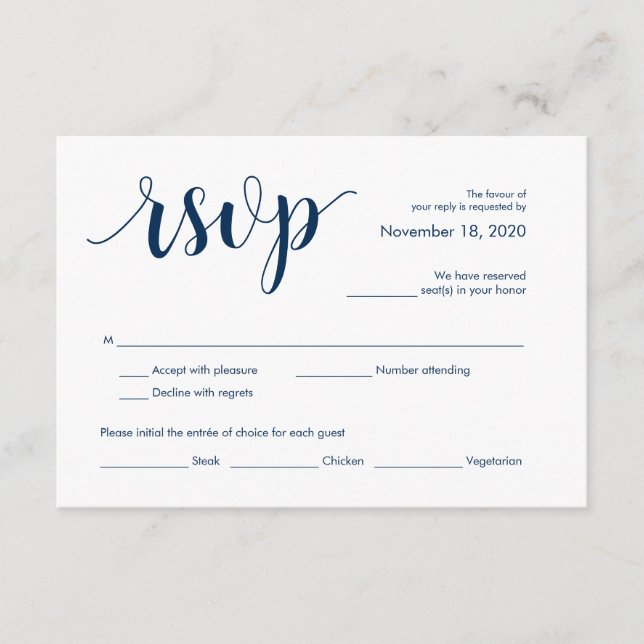 Modern Rustic, Navy Blue font, RSVP Enclosure Card (Front)