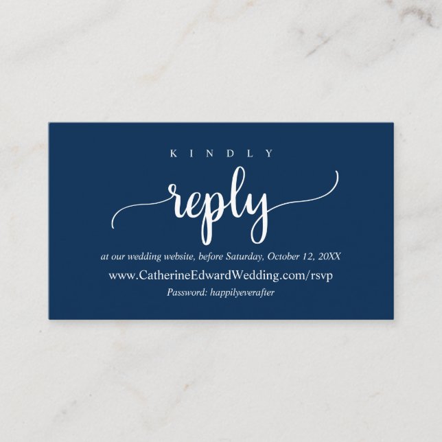 Modern Rustic, Navy Blue, Online RSVP website Encl Enclosure Card (Front)