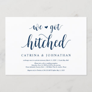 Modern Rustic, Navy Blue script, Wedding Elopement Invitation