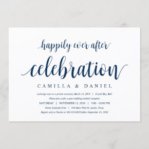Modern Rustic, Navy Blue Script, Wedding Elopement Invitation