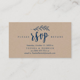 Modern Rustic, Navy Blue, Wedding Party RSVP Enclosure Card