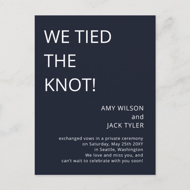 Modern Rustic Navy Wedding Announcement Postcard (Front)