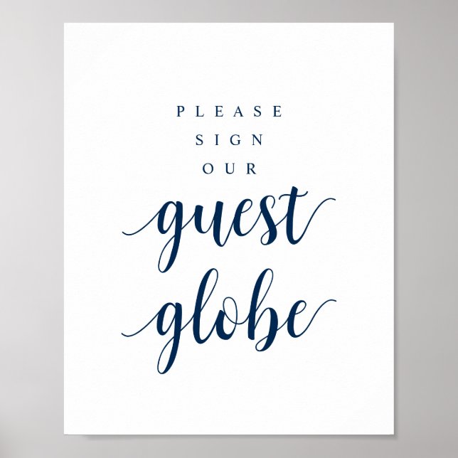 Modern Rustic Navy Wedding Our Guest Globe Poster (Front)