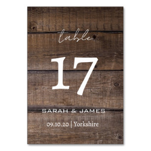 Modern Rustic Oak Script Wedding Custom Table Number