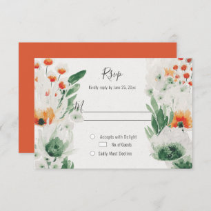 Modern Rustic Orange Green Watercolor Floral RSVP Card