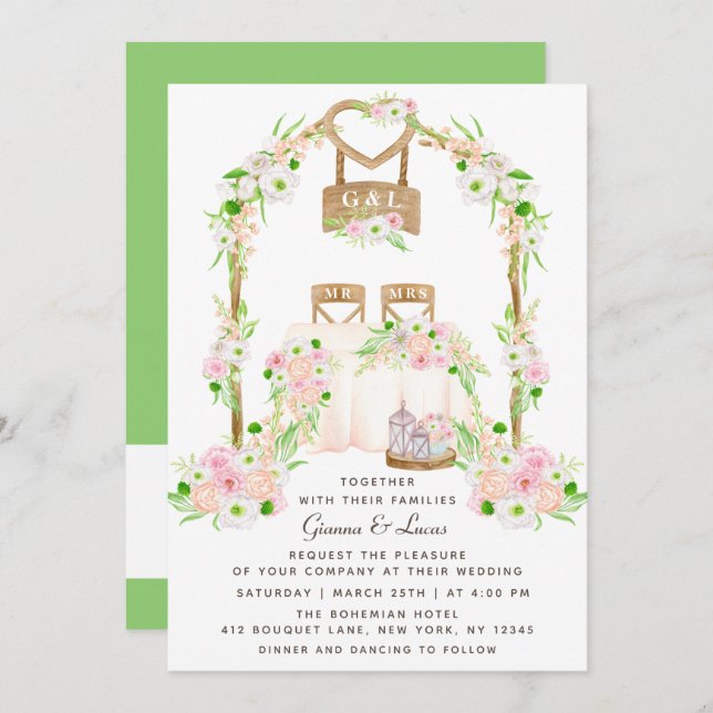 Modern Rustic Outdoor Watercolor Floral Wedding Invitation (Front/Back)
