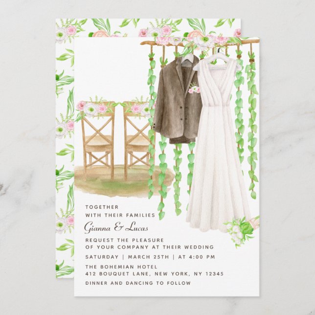 Modern Rustic Outdoor Watercolor Floral Wedding Invitation (Front/Back)