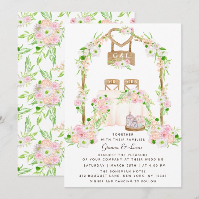 Modern Rustic Outdoor Watercolor Floral Wedding Invitation (Front/Back)