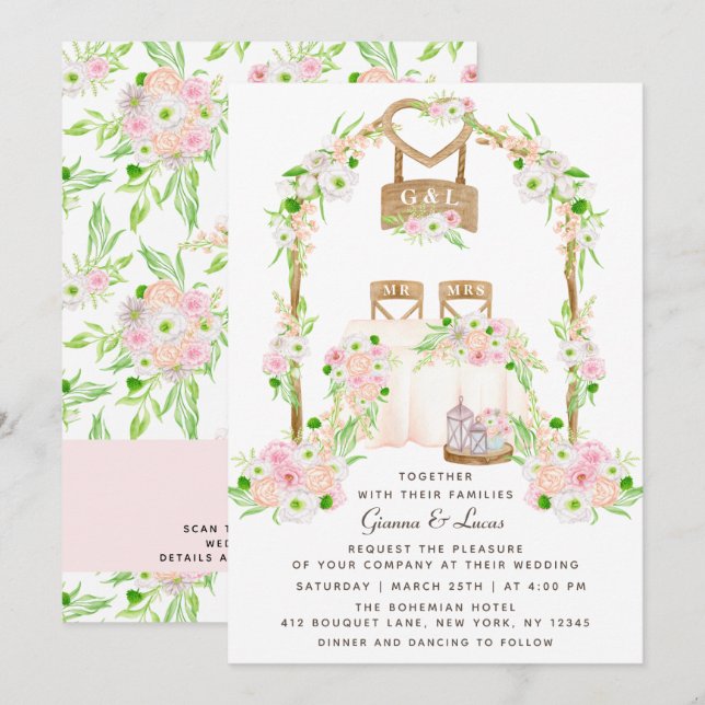 Modern Rustic Outdoor Watercolor Floral Wedding Invitation (Front/Back)