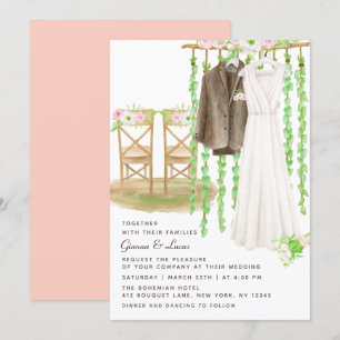 Modern Rustic Outdoor Watercolor Floral Wedding Invitation