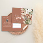 Modern rustic pampas eucalyptus botanical QR code Announcement Postcard<br><div class="desc">Modern barn farmhouse rustic botanical floral bohemian natural pampas grass and eucalyptus botanical wedding save the date post card invitation. Elegant classy watercolor floral in terracotta, sage green, natural cream and black colorways. Space on the back of this budget wedding save the date for information and QR code for all...</div>