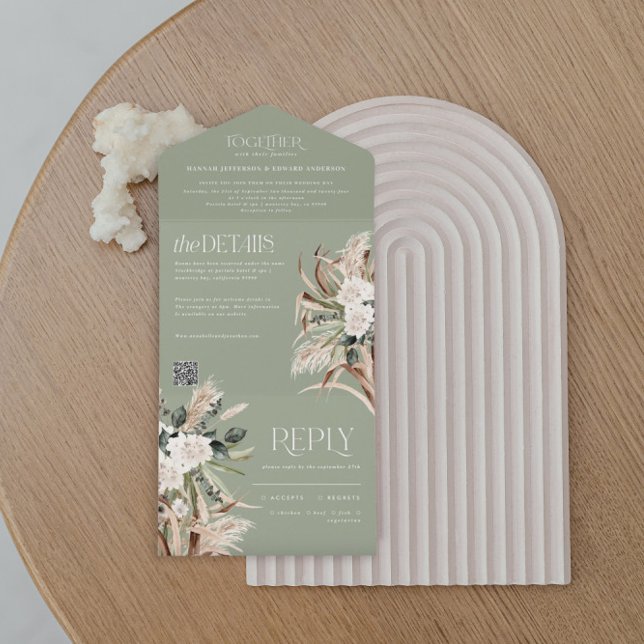 modern rustic pampas eucalyptus wedding QR code Al All In One Invitation (Creator Uploaded)