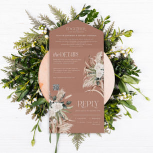 modern rustic pampas eucalyptus wedding QR code All In One Invitation