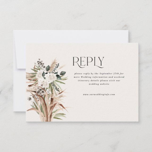 modern rustic pampas eucalyptus wedding  RSVP card (Front)