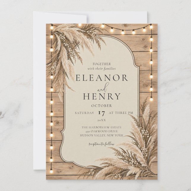 Modern Rustic Pampas Grass Wedding Invitation (Front)