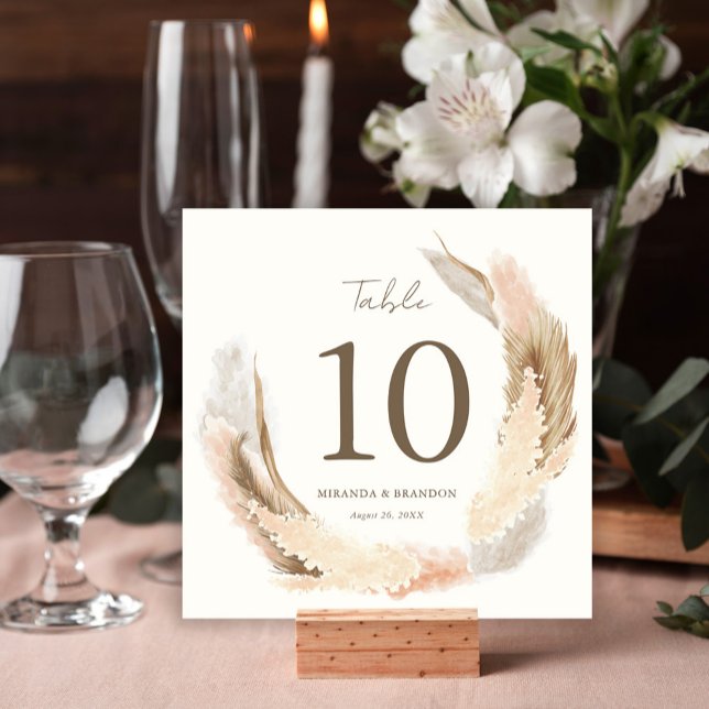 Modern Rustic Pampas Grass Wedding Table Number (Creator Uploaded)