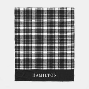 Modern Rustic Personalised Black and White Plaid Fleece Blanket