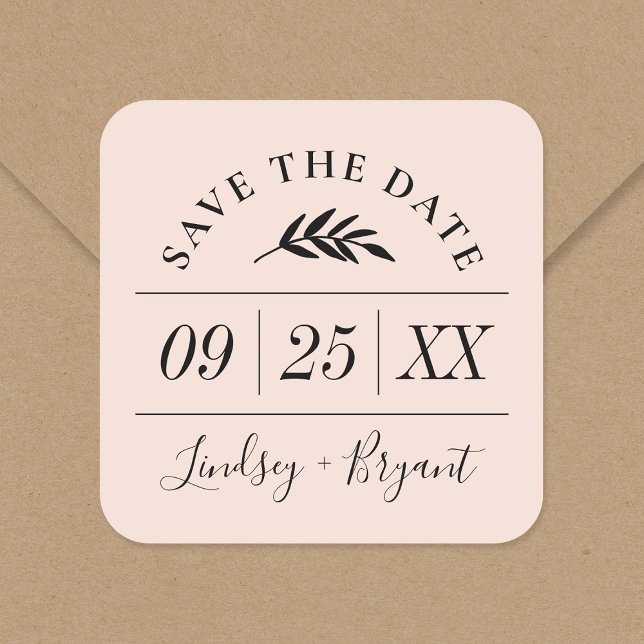 Modern Rustic Personalised Save the Date Square Sticker (Creator Uploaded)