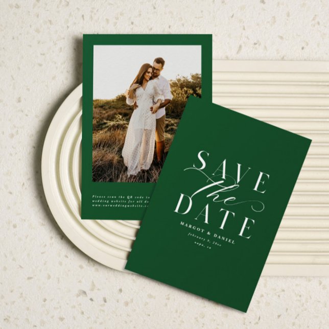 Modern Rustic Photo Save The Date Green QR Code (Creator Uploaded)