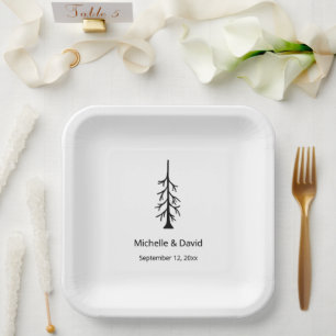 Modern Rustic Pine Tree Casual Wedding Reception Paper Plate