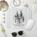 Modern Rustic Pine Tree Farmhouse Mouse Pad<br><div class="desc">This festive,  cosy farmhouse style mouse pad features a hand painted pine tree forest silhouettes on faux white farmhouse wood background with family name and est. date. perfect gift for newly weds & first chistmas married or house warming gift.Copyright Anastasia Surridge for The Christmas Shop,  all rights reserved.</div>