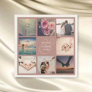 Modern Rustic Pink Ampersand Wedding Photo Collage Napkin