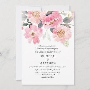 Modern Rustic Pink Floral Wedding Invitation