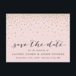 Modern Rustic Pink & Gold Stars Save the Date Announcement Postcard<br><div class="desc">Shimmery gold glitter, tiny stars sparkle on confetti clouds around the edge of this beautiful baby pink and gold Quinceañera Invitation, with a gold glitter effect script reading, "Mis Quince Años". Perfect for a fancy chic party! Original artwork by Colleen Michele. Please note, there is not a real gold glitter...</div>