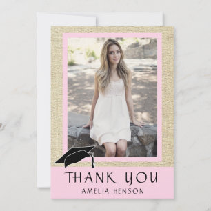Modern Rustic Pink Photo Graduation Thank You Card