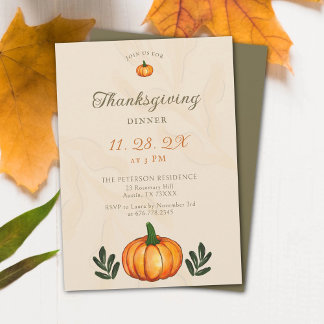 Modern Rustic Pumpkin Thanksgiving Dinner Invitation