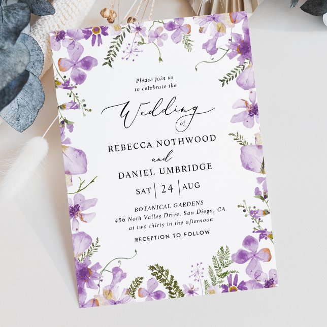Modern Rustic Purple Flowers Wedding Invitation (Creator Uploaded)