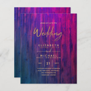 Modern Rustic Purple Gold Budget Wedding Invites