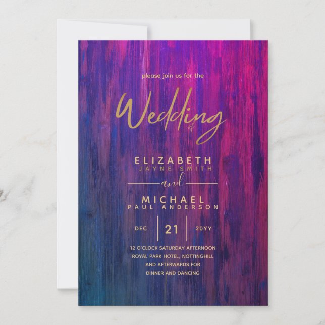 Modern Rustic Purple Gold Budget Wedding Invites (Front)