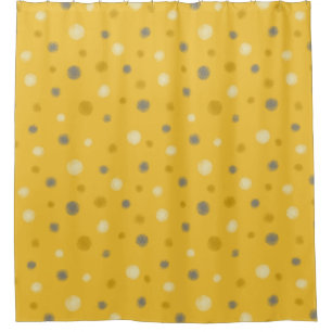 Modern Rustic Random Dots, Grey, Yellow, Mustard Shower Curtain