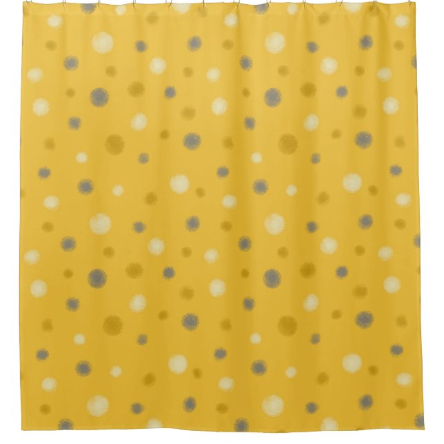 Modern Rustic Random Dots, Grey, Yellow, Mustard Shower Curtain (Front)