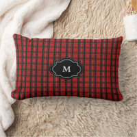 Modern rustic red black buffalo plaid Monogram