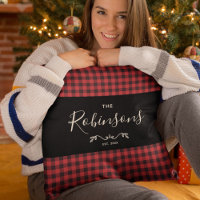 Modern Rustic Red Buffalo Plaid Family Script