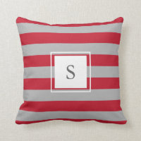 Modern rustic red grey horizontal stripes monogram