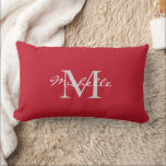 Modern rustic red personal monogram and name lumbar cushion<br><div class="desc">Modern rustic red personal monogram and name Pillow.</div>