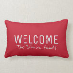 Modern rustic red Welcome Family monogram Lumbar Cushion<br><div class="desc">Modern rustic red Welcome Family monogram name pillow.
You can easily change the text.</div>