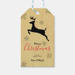 Modern Rustic Reindeer Kraft Typography Gift Tags