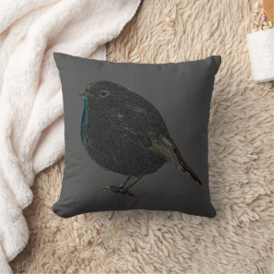 Modern rustic Robin bird on dark gray Cushion