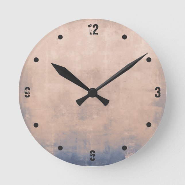 Modern rustic Rose Gold Blue abstract Round Clock (Front)