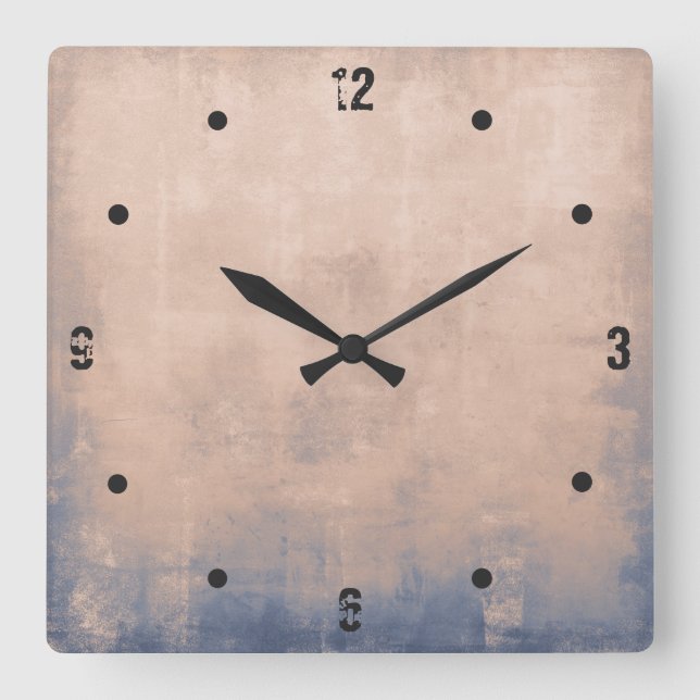 Modern rustic Rose Gold Blue abstract Square Wall Clock (Front)