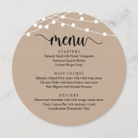 Modern Rustic Script, String Lights Wedding Dinner