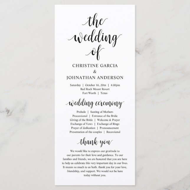 Modern rustic script, Wedding Ceremony Program Programme (Front)