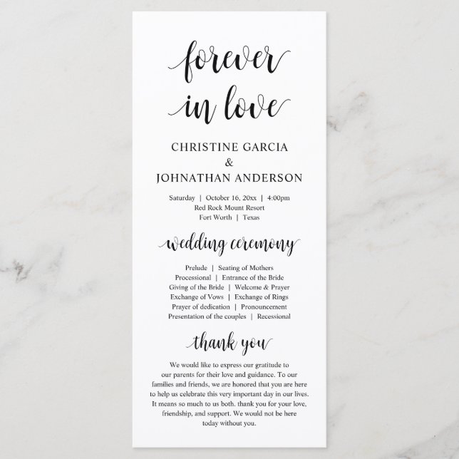 Modern rustic script, Wedding Ceremony Programme (Front)