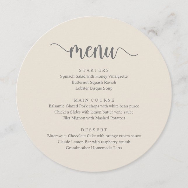 Modern Rustic Script, Wedding Dinner Menu (Front)