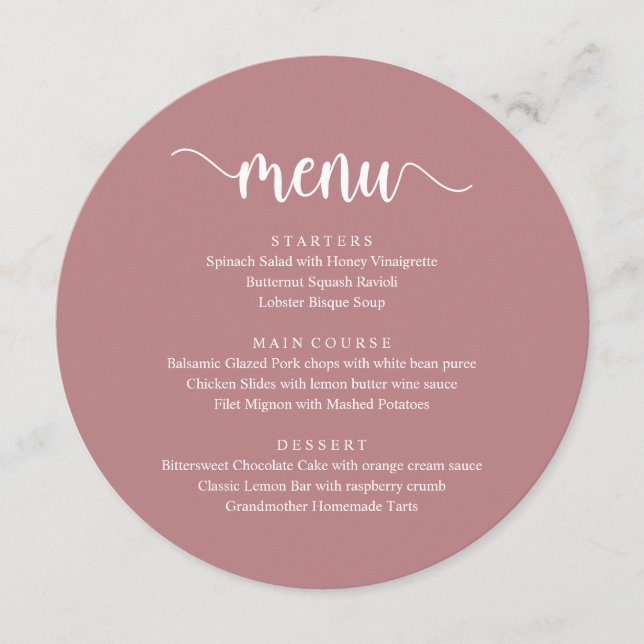 Modern Rustic Script, Wedding Dinner Menu (Front)